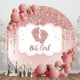 Aperturee - Rose Gold Glitter Oh Girl Round Baby Shower Backdrop